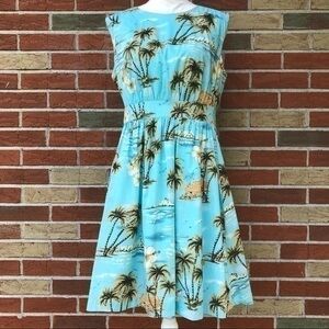 ModCloth emily and fin NWT Lucy Island Print Blue Keyhole Dress 👗